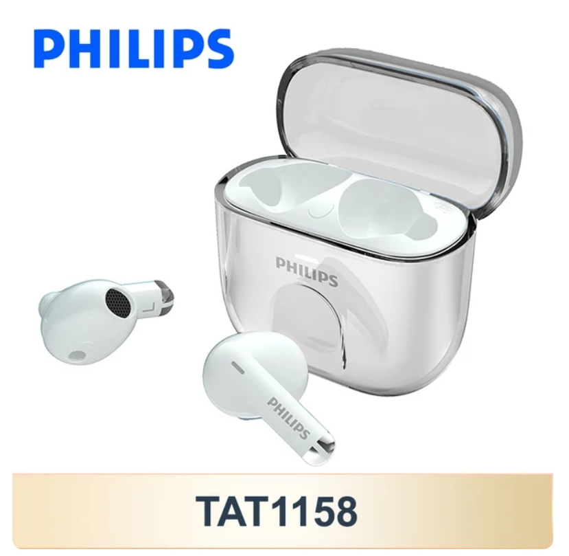 New Philips TAT1158 Earphone Wireless Bluetooth 5.3 Headset Mini Crystal Shell Earbuds HiFi Stereo HD Microphone Call Headphone