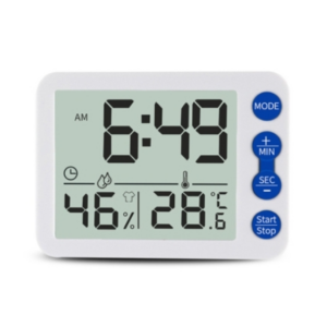 TS-9606-WL Large Alarm Clock Timer Temperature and Humidity Meter (White Case with Blue Keys)