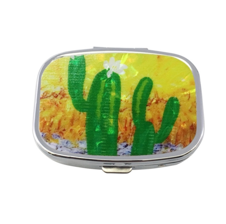 2 PCS Y10336 Two-Compartment Metal Portable Pill Box(Cactus)