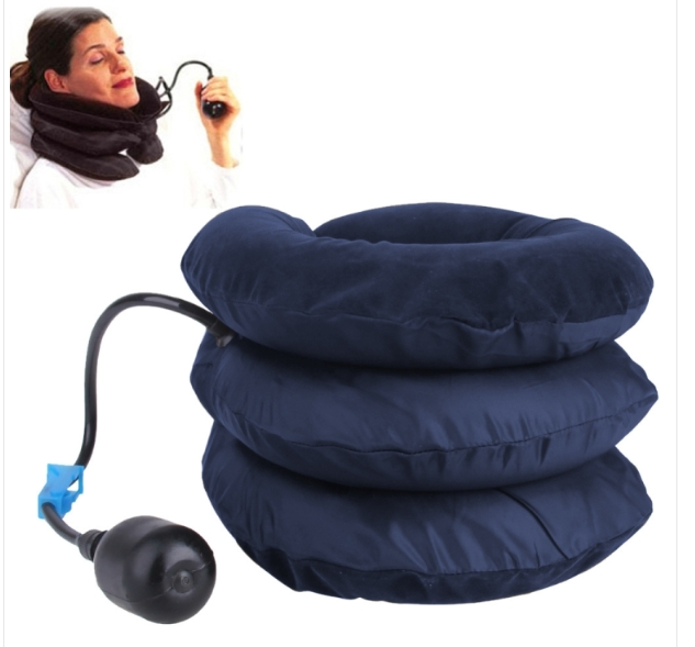 Inflatable Cervical Neck Traction Soft Head Back Shoulder Pain Massager Headache Pain Relief Relaxation Support (Dark Blue)