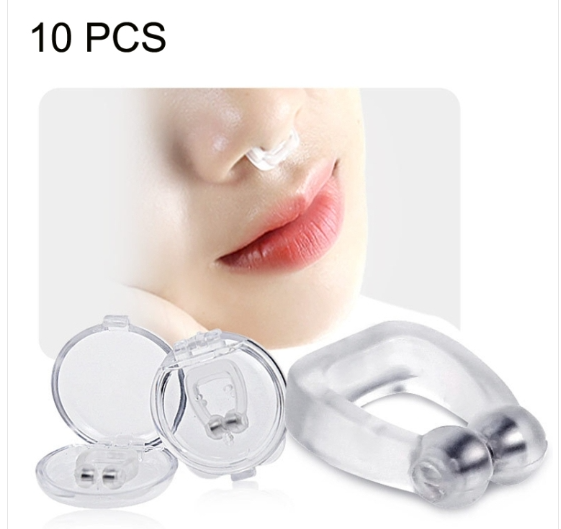 Sold in packs of 10 Mini Portable Silicone Magnetic Stop Snoring Device (Clear)