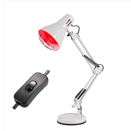 Home use metal long arm 150 watt infrared simple physical therapy lamp U.S. standard, color: button switch (white)