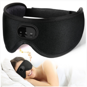 Bluetooth 5.2 White Noise Eye Mask Milk Silk 3D Full Blackout Breathable Music Sleep Eye Mask Timable (Black)