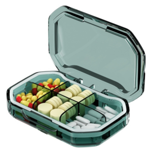 Portable Mini Compartmentalized Sealed Pill Box Weekly Morning And Evening Pill Capsule Dispensing Box(6 Grids Green)