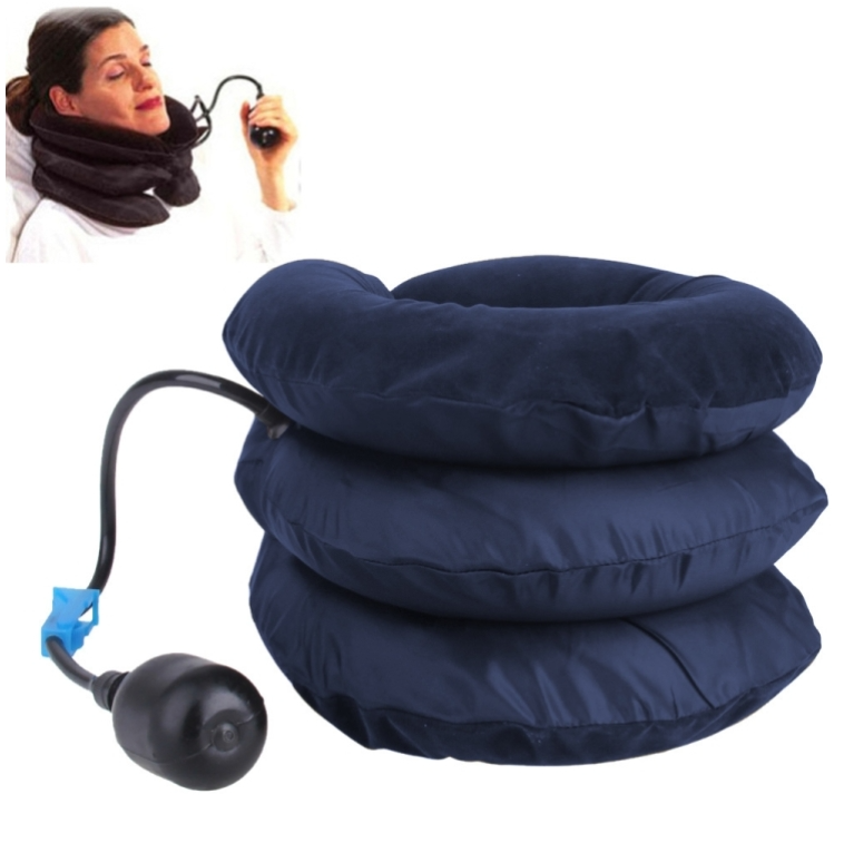 Inflatable Air Cervical Neck Traction Device Soft Head Back Shoulder Neck Ache Massager Headache Pain Relief Relaxation Brace(Dark Blue)