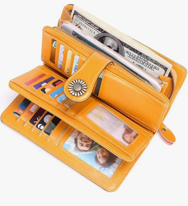 Women's Credit Card Wallet with Zipper Pocket Large Capacity RFID Blocking Luxury Genuine Leather Card Organizer