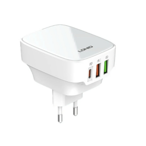 LDNIO 32W 3-Port USB PD Charger 2USB-A+USB-C PD QC3.0 Fast Charging Wall Charger Adapter EU Plug with 1M USB-A/Type-C to Type-C Cable – White with USB