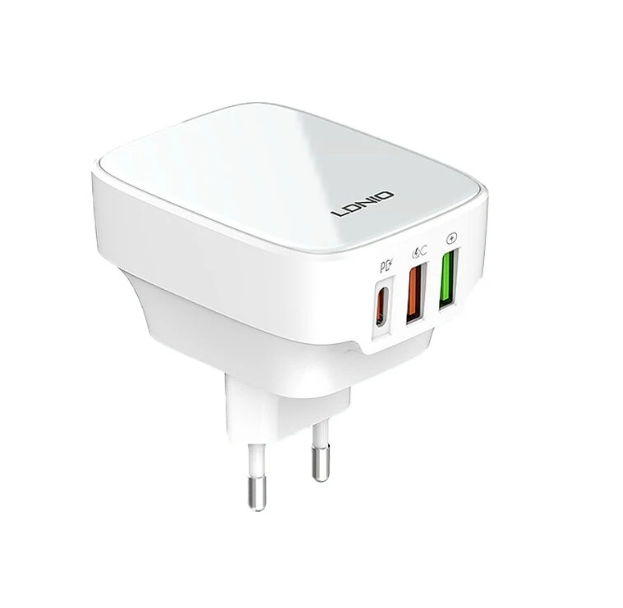 LDNIO 32W 3-Port USB PD Charger 2USB-A+USB-C PD QC3.0 Fast Charging Wall Charger Adapter EU Plug with 1M USB-A/Type-C to Type-C Cable - White with USB