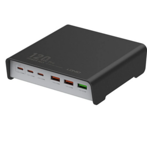 LDNIO 120W 6-Port USB Charger 3USB-A+3USB-C QC3.0 2.0 AFC FCP VOOC Fast Charging Desktop Charging Station EU Plug for iPhone 15 15 Pro 15Pro Max for H