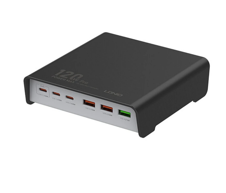 LDNIO 120W 6-Port USB Charger 3USB-A+3USB-C QC3.0 2.0 AFC FCP VOOC Fast Charging Desktop Charging Station EU Plug for iPhone 15 15 Pro 15Pro Max for H