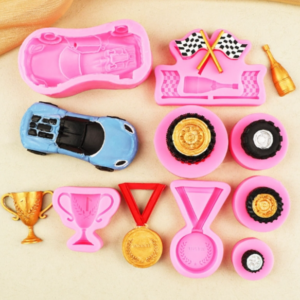 Sports car trophy medal tyre silicone mould drip rubber plaster candle baking decoration mould, Specification: 8pcs/set