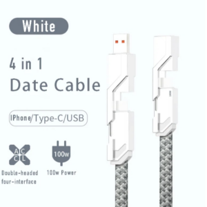 4-in-1 Flat Braided Anti-tangle Charger Cable with Velcro