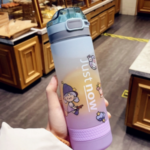 Cartoon girl straw cup fresh frosted gradient scale plastic cup portable cup