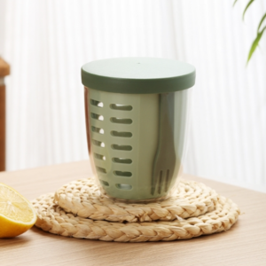 600ml drainable fruit cup with fork portable picnic box large capacity storage sealable leak-proof salad box