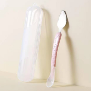 Baby fruit double-headed mud scraper 304 stainless steel silicone soft spoon baby spoon mud scraper with storage box