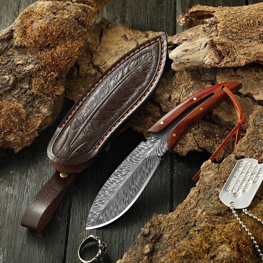 Lingfeather Outdoor Knife Yangjiang Knife Sharp High Hardness Small Straight Knife Wilderness Survival Knife Hand-Handed Meat Knife