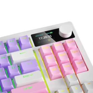 IBLANCOD YK830 87 Keys Tri-mode Mechanical Gaming Keyboard Hot Swappable RGB OEM Profile 2.4G/BT/Wired 80% Layout Gaming Keyboard – Pink