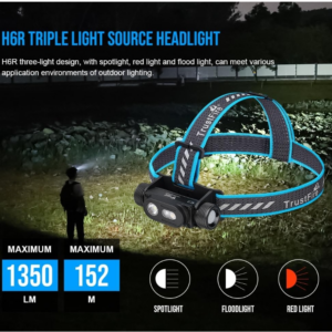 TrustFire H6R Headlamp 1350 Lumens 152 Meters Headlamp Range USB-C Rechargeable Led Flashlight 8 Modes Headlamp with Floodlight, Spotlight, Red Light