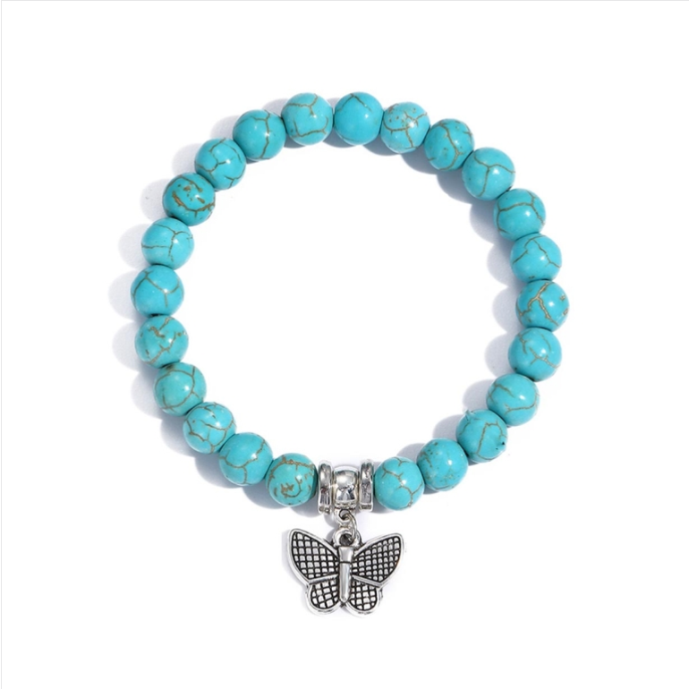 Butterfly Women's Beaded Bracelet with Turquoise in Ethnic Style