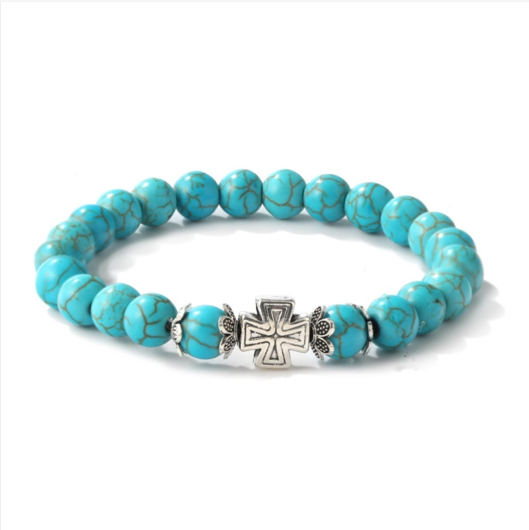 Cross Women's Beaded Bracelet with Turquoise in Ethnic Style