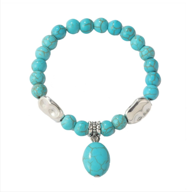 Turquoise Pendant Women's Beaded Bracelet with Turquoise in Ethnic Style