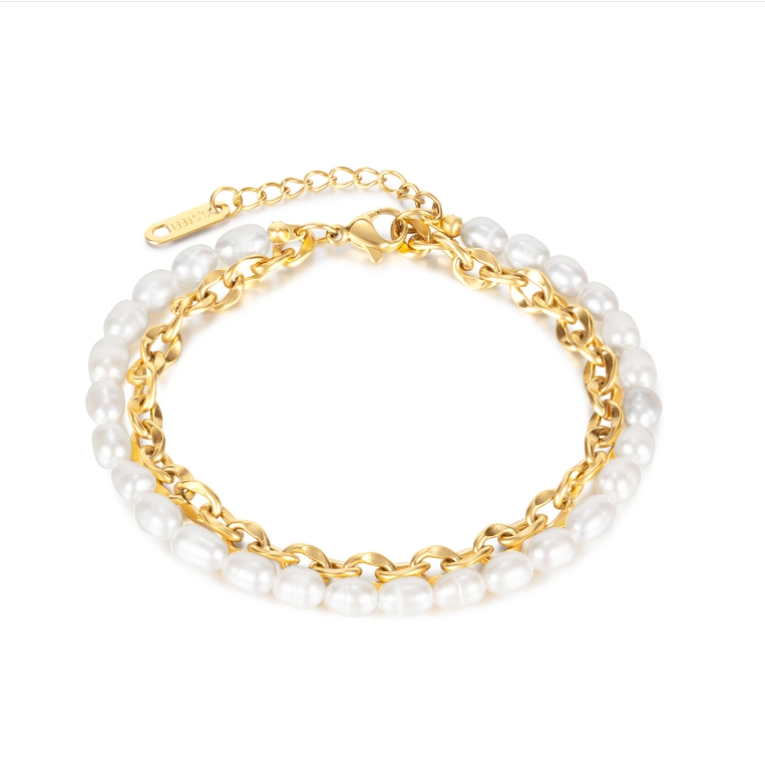 Double Layer Stainless Steel Pearl Bracelet