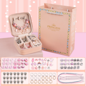 Children’s DIY Beaded Bracelet Kids Jewelry Supplies, Color: Sakura Pink with Storage Box