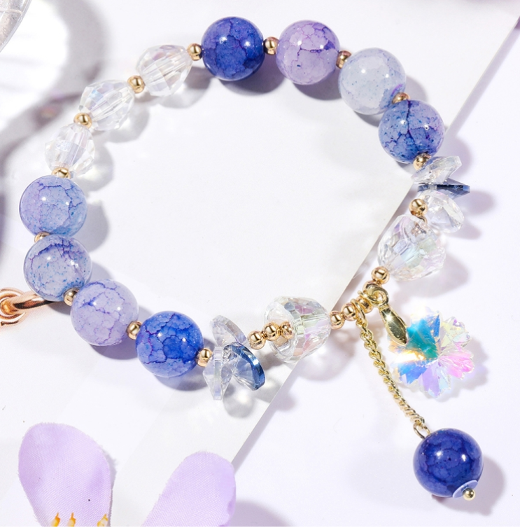 Purple Crystal Beaded Bracelet for Women with Natural Crystals