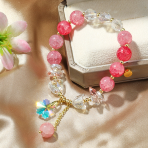 Pink Crystal Beaded Bracelet for Women with Natural Crystals