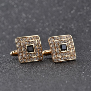 Classic Luxury Rhinestone Crystal Square Custom Enamel Men’s Cufflinks for French Shirts, Wedding Jewelry