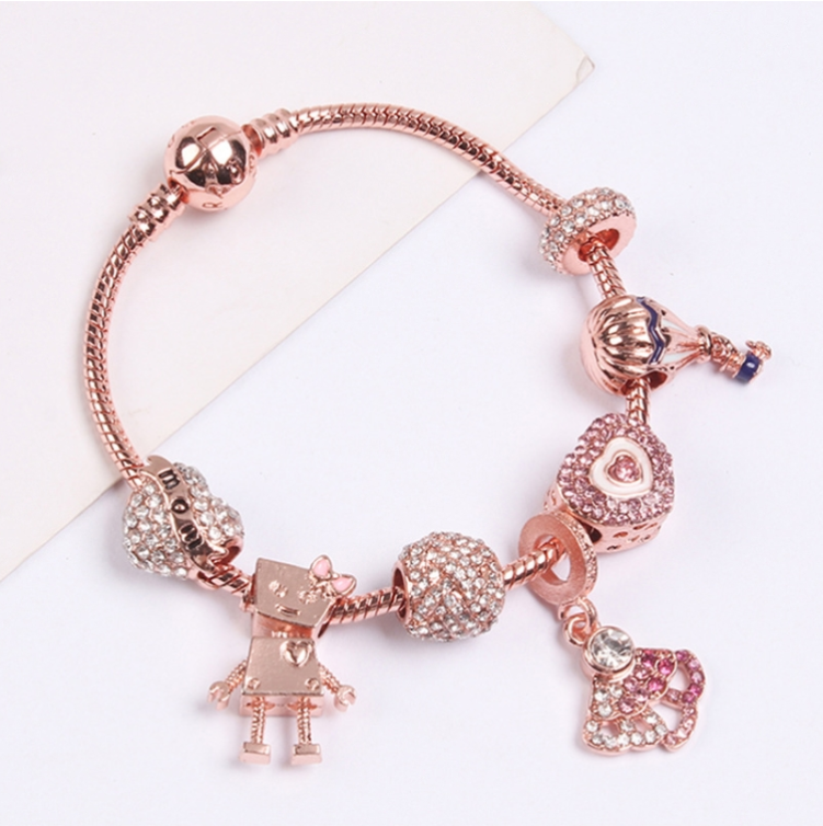18cm Women's Rose Gold Beaded Bracelet