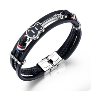 Titanium Steel Men’s Leather Bracelet with Personalized Multi-Layer Woven Cuff