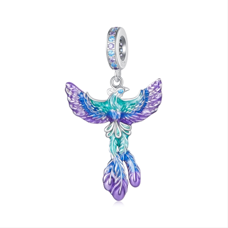 S925 Sterling Silver Colorful Gradient Phoenix Pendant Accessory for DIY Beaded Bracelet