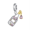 S925 Sterling Silver French Champagne Pendant Accessory for DIY Beaded Bracelet