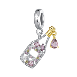 S925 Sterling Silver French Champagne Pendant Accessory for DIY Beaded Bracelet