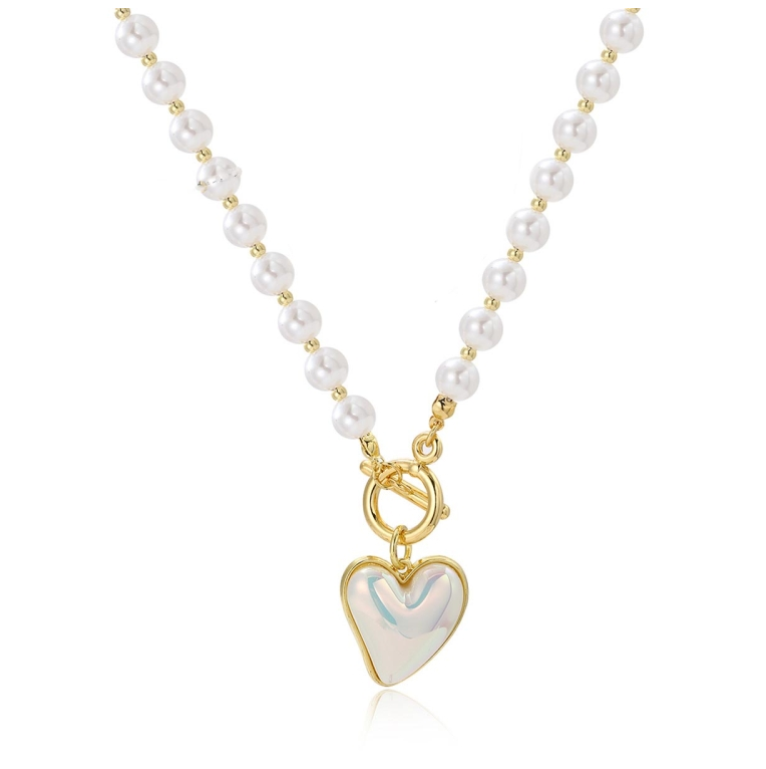 Pearl Chain with Peach Heart Women's Elegant Necklace Choker