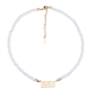Angel Number Necklace with Pearl on Stainless Steel Choker (666 Gold Color)