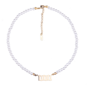 Angel Number Necklace with Pearl on Stainless Steel Choker (000 Gold Color)