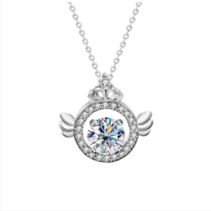 Moissanite Necklace with 925 Sterling Silver Crown Pendant Choker (1 Carat, White Gold Plated)