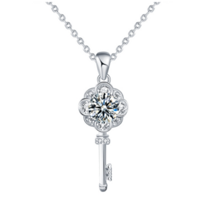 Moissanite 925 Sterling Silver Key Necklace, Chain Length: 60cm Sweater Chain