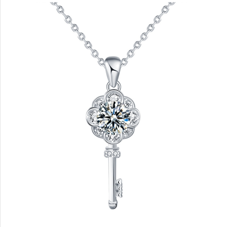Moissanite 925 Sterling Silver Key Necklace, Chain Length: 60cm Sweater Chain