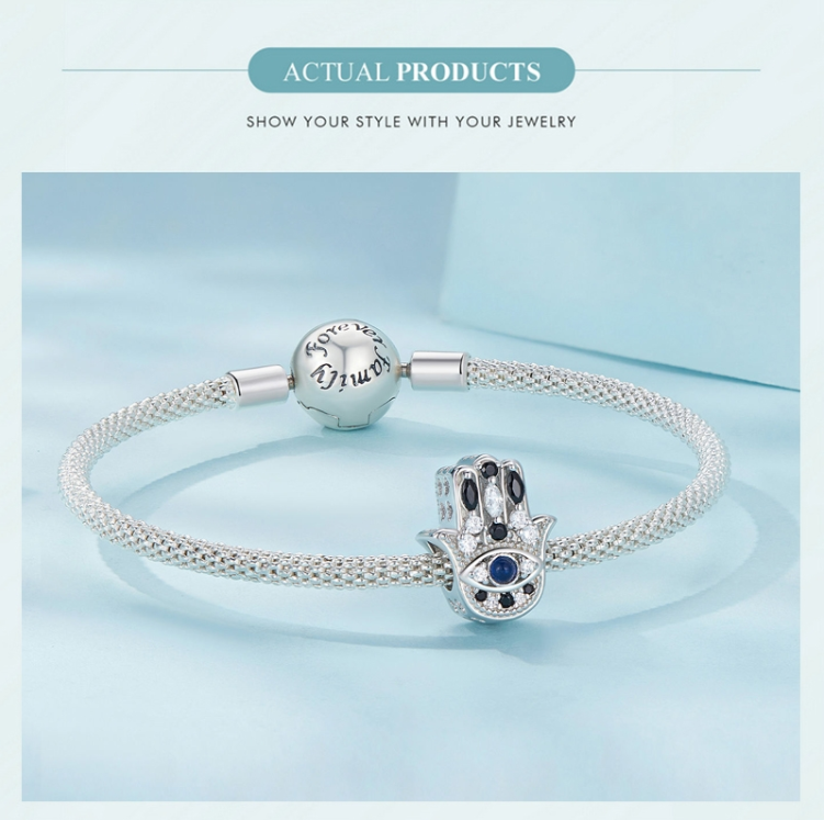 S925 Sterling Silver Fatima's Hand Pendant Accessory for DIY Beaded Bracelet