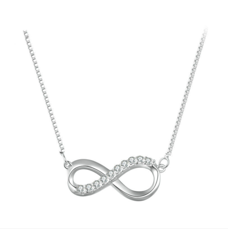 Sterling Silver Plated White Gold Mobius Loop Moissanite Necklace