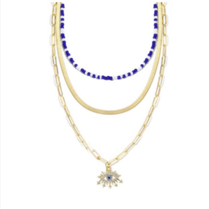 Angel Eye Pendant Multi-layer Necklace, Model: N2210-6 with Rice Bead Snake Chain in Three Layers