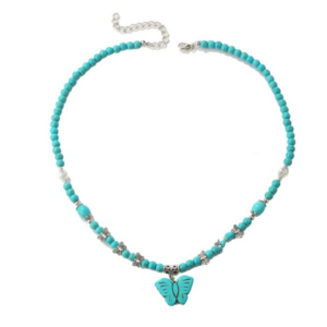 Bohemian Turquoise Natural Stone Sweater Retro Pendant, Model: N2203-14 Butterfly Design