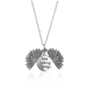 N2003-23 Antique Silver Necklace with Alloy Sunflower Design Openable Double-sided Engraved Jewelry Pendant