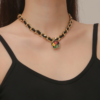 Black Floral Fabric Women’s Metal Elegant Necklace Choker