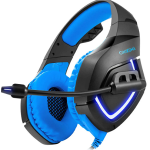 ONIKUMA K1-B Gaming Headphone Flexible Light Bass Stereo Over Ear Headset Headphone with Mic – Black + Blue