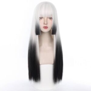 Long straight wig with bangs natural full head wig
