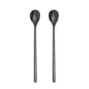 2 PCS Stainless Steel Spoon Creative Coffee Spoon Bar Ice Spoon Gold Plated Long Stirring Spoon, Style:Round Spoon
